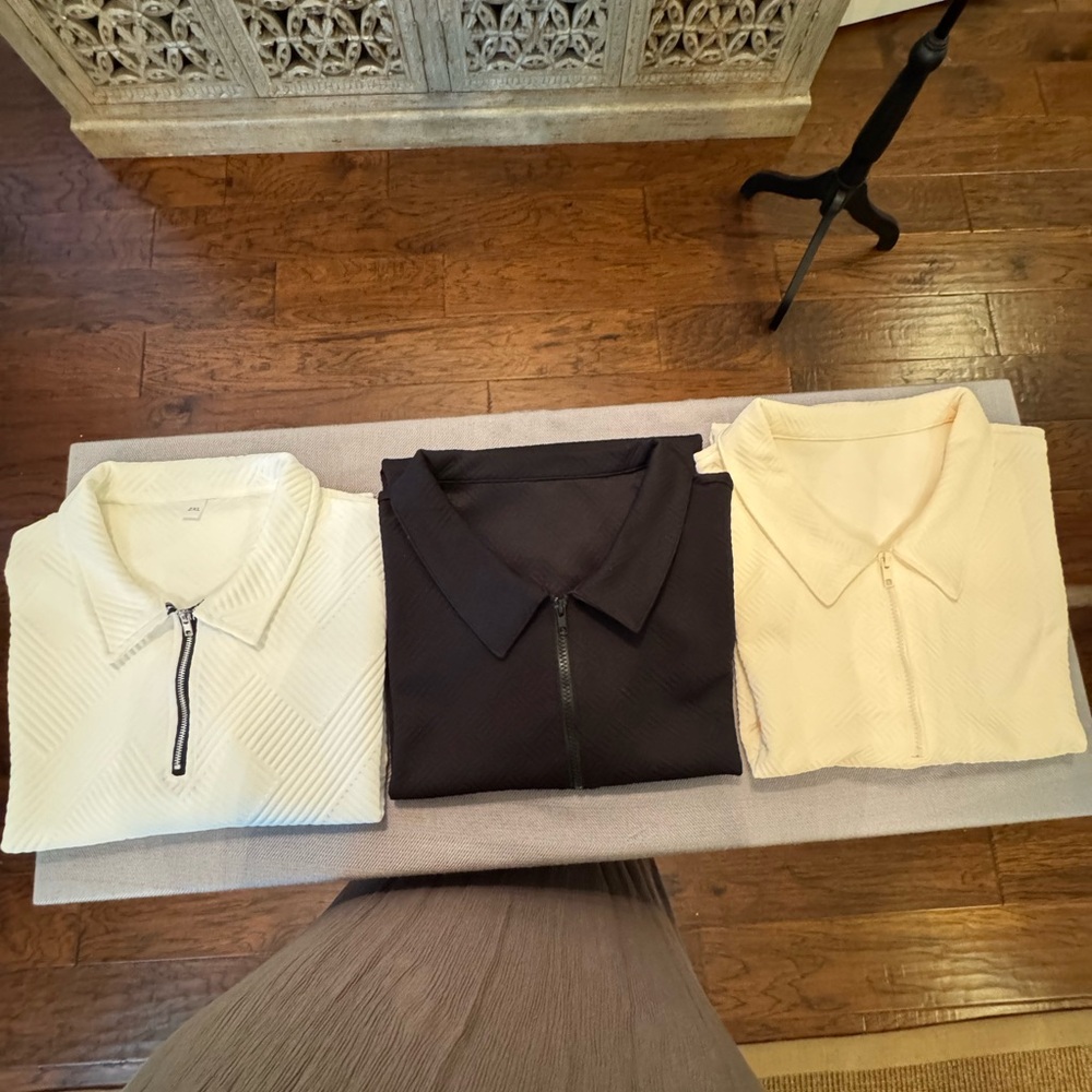 Set of Three Polo Shirts - Black, Cream, and White